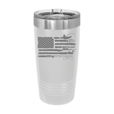 20oz American flag tumbler – stainless steel insulated cup with hunting and fishing laser engraved design