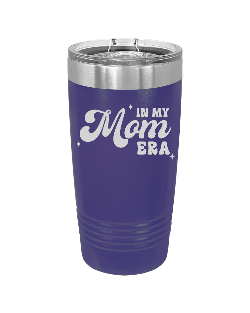 20oz stainless steel tumbler with slide lid – laser engraved In My Mom Era design, insulated cup