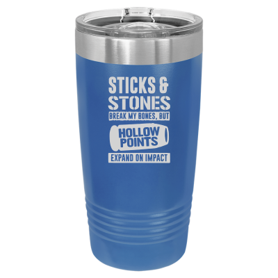 Laser engraved 20oz Sticks and Stones tumbler – patriotic pro 2nd Amendment gift for gun owners