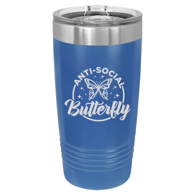 20oz insulated tumbler with slide lid – Anti-Social Butterfly engraving, funny personalized gift for introverts