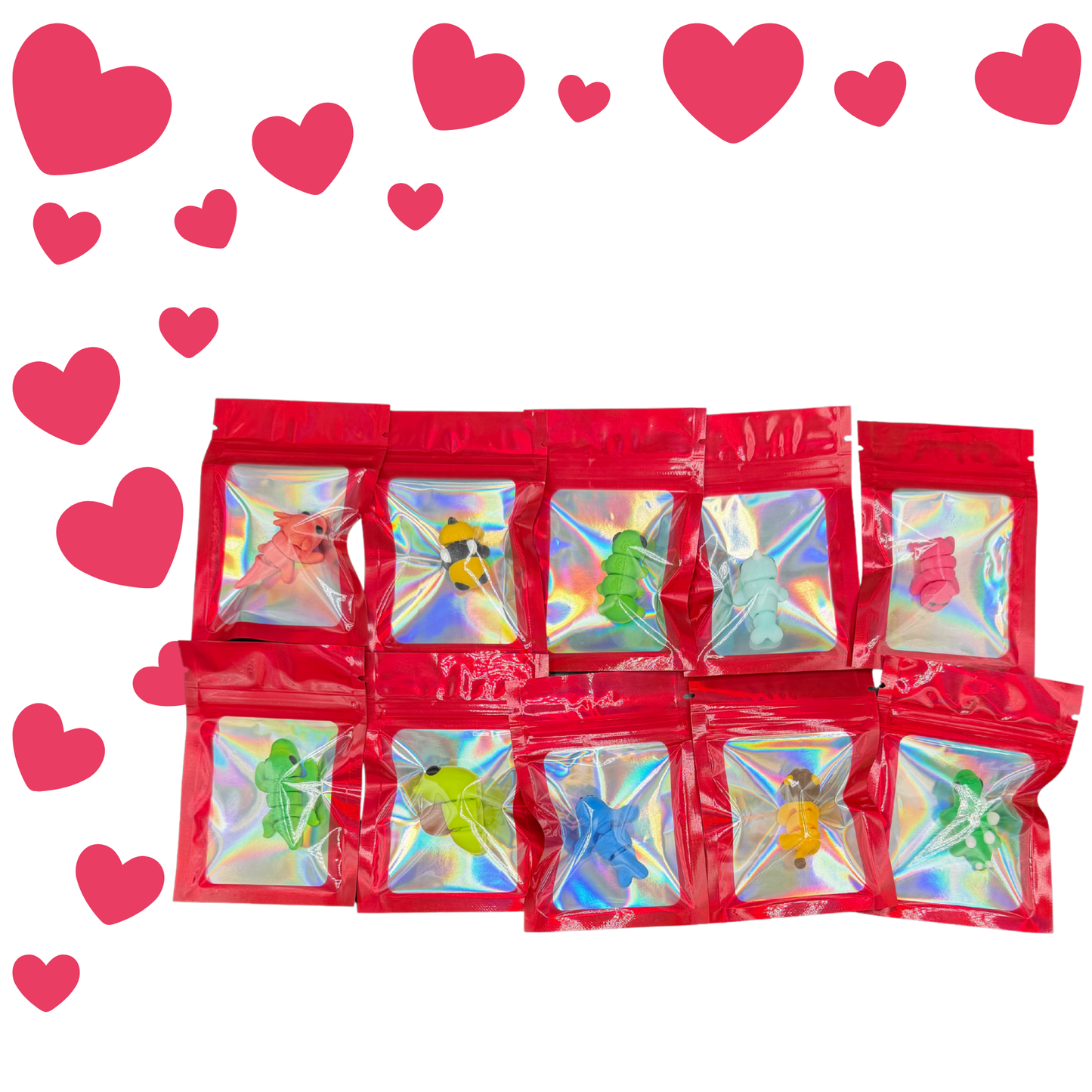 Kids Classroom Valentines with Mini 3d Printed Articulated Critters (Pack of 10)