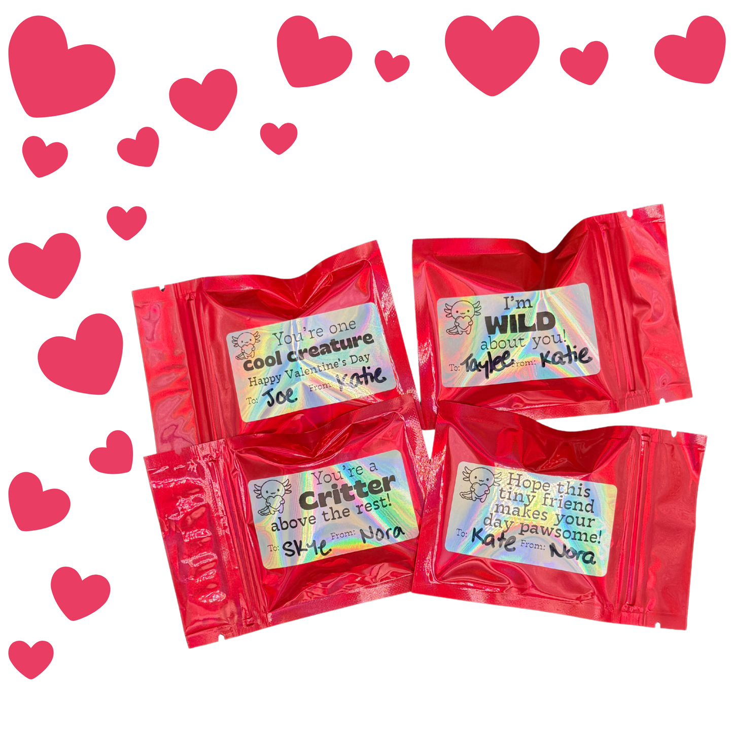 Kids Classroom Valentines with Mini 3d Printed Articulated Critters (Pack of 10)