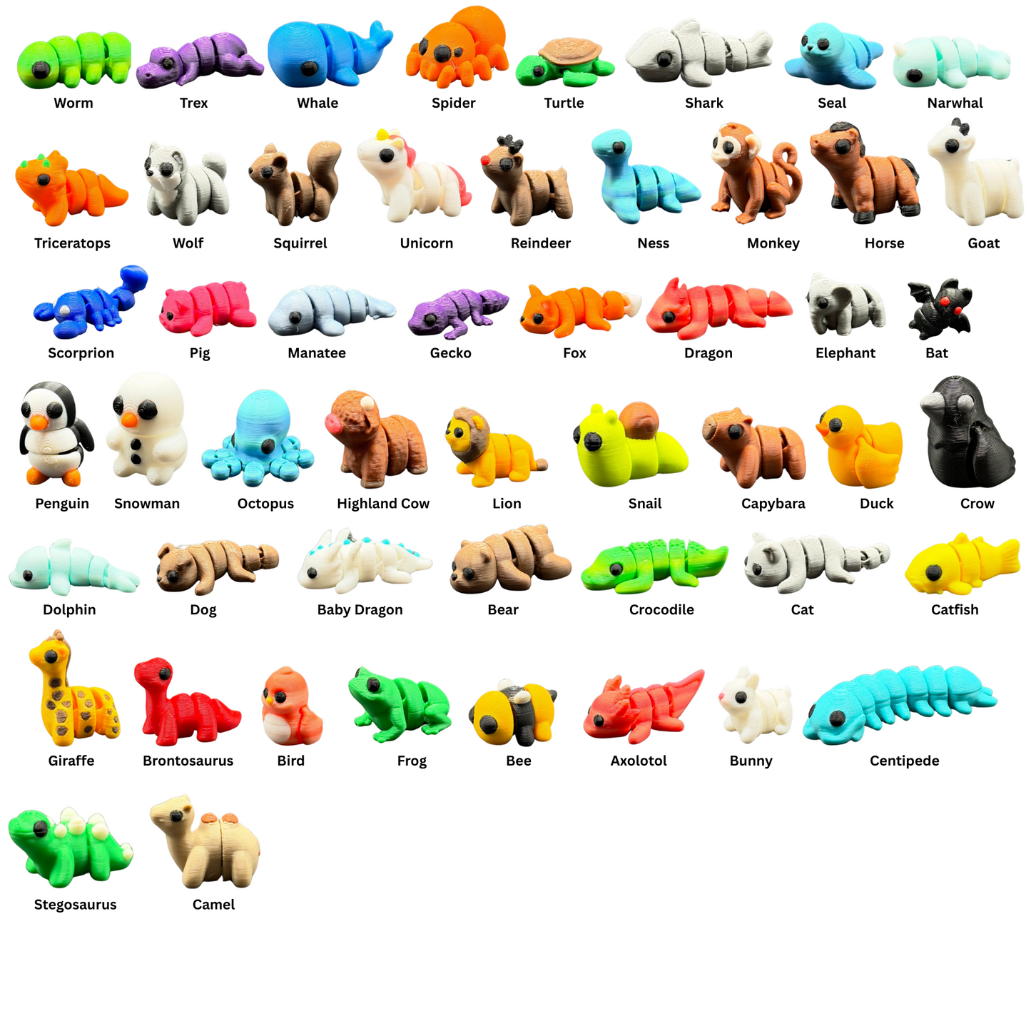 Kids Classroom Valentines with Mini 3d Printed Articulated Critters (Pack of 10)