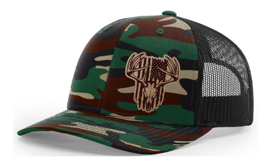 Deer Skull American Flag Patch Hat