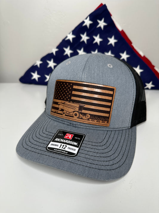 American Flag Combine Tractor Hat