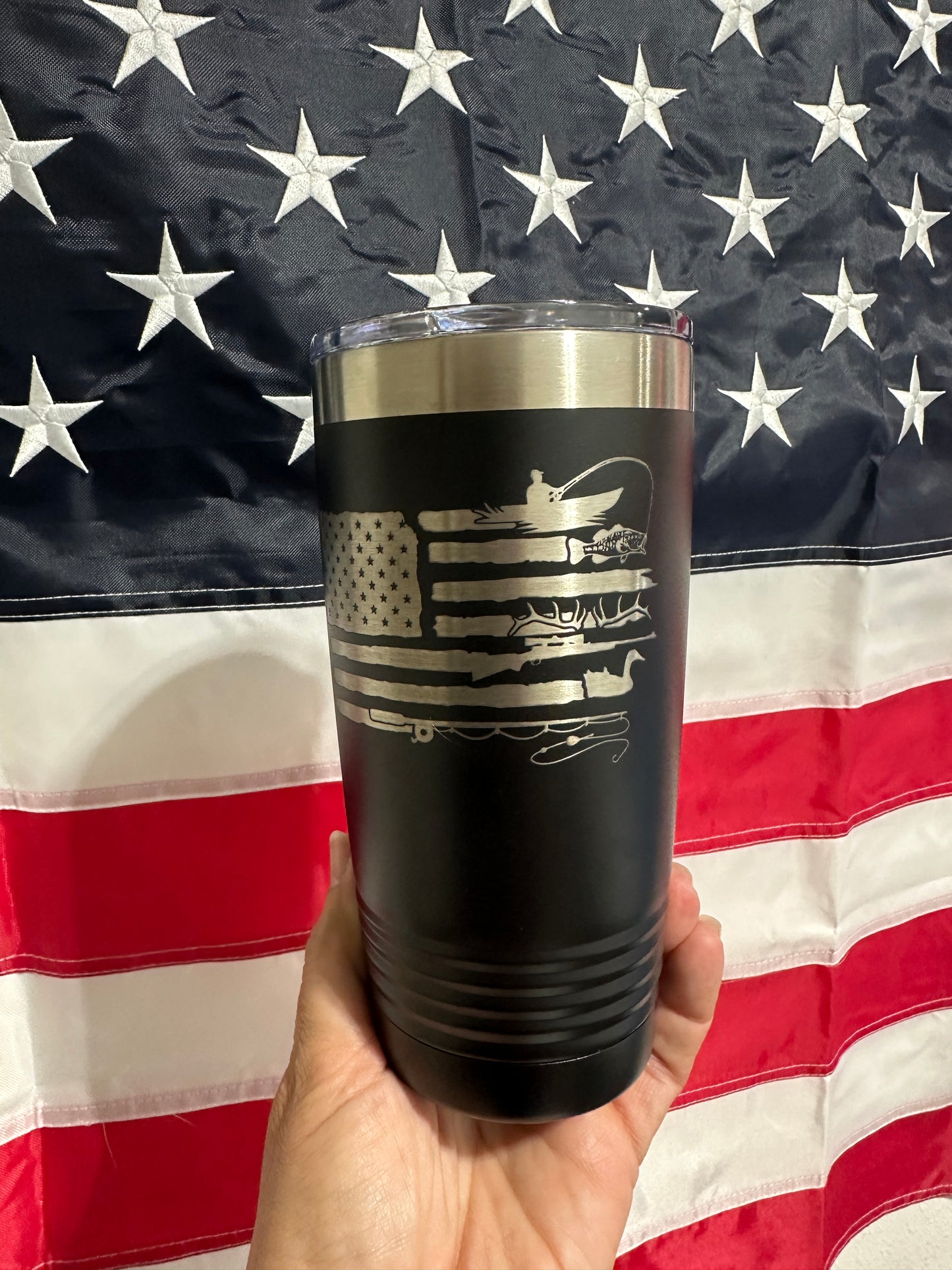 American Flag Hunting and Fishing Tumbler