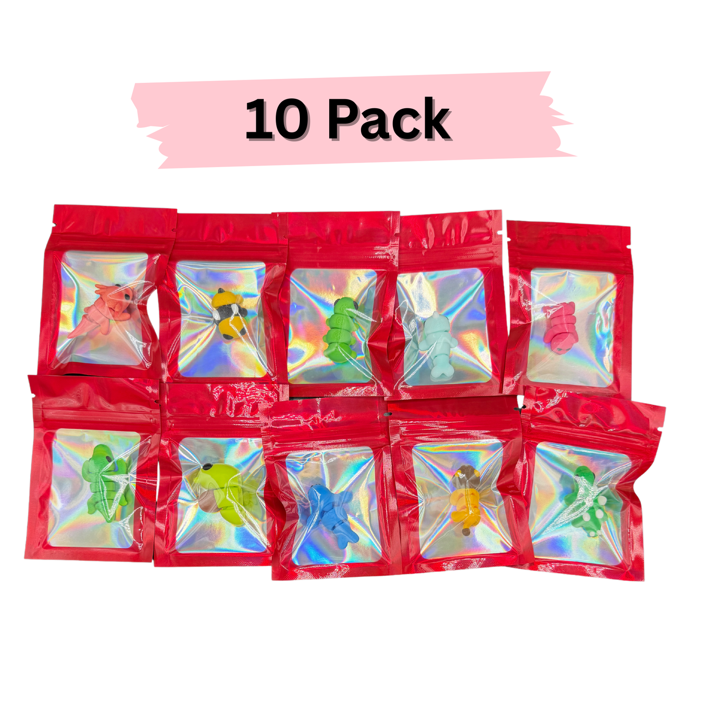 Kids Classroom Valentines with Mini 3d Printed Articulated Critters (Pack of 10)