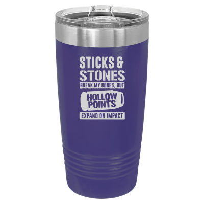 Laser engraved 20oz Sticks and Stones tumbler – patriotic pro 2nd Amendment gift for gun owners